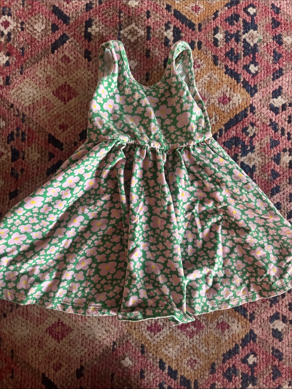 Alice & Ames - size 4Girls' Green Floral Tank Dress - Pink & Yellow Flower Print